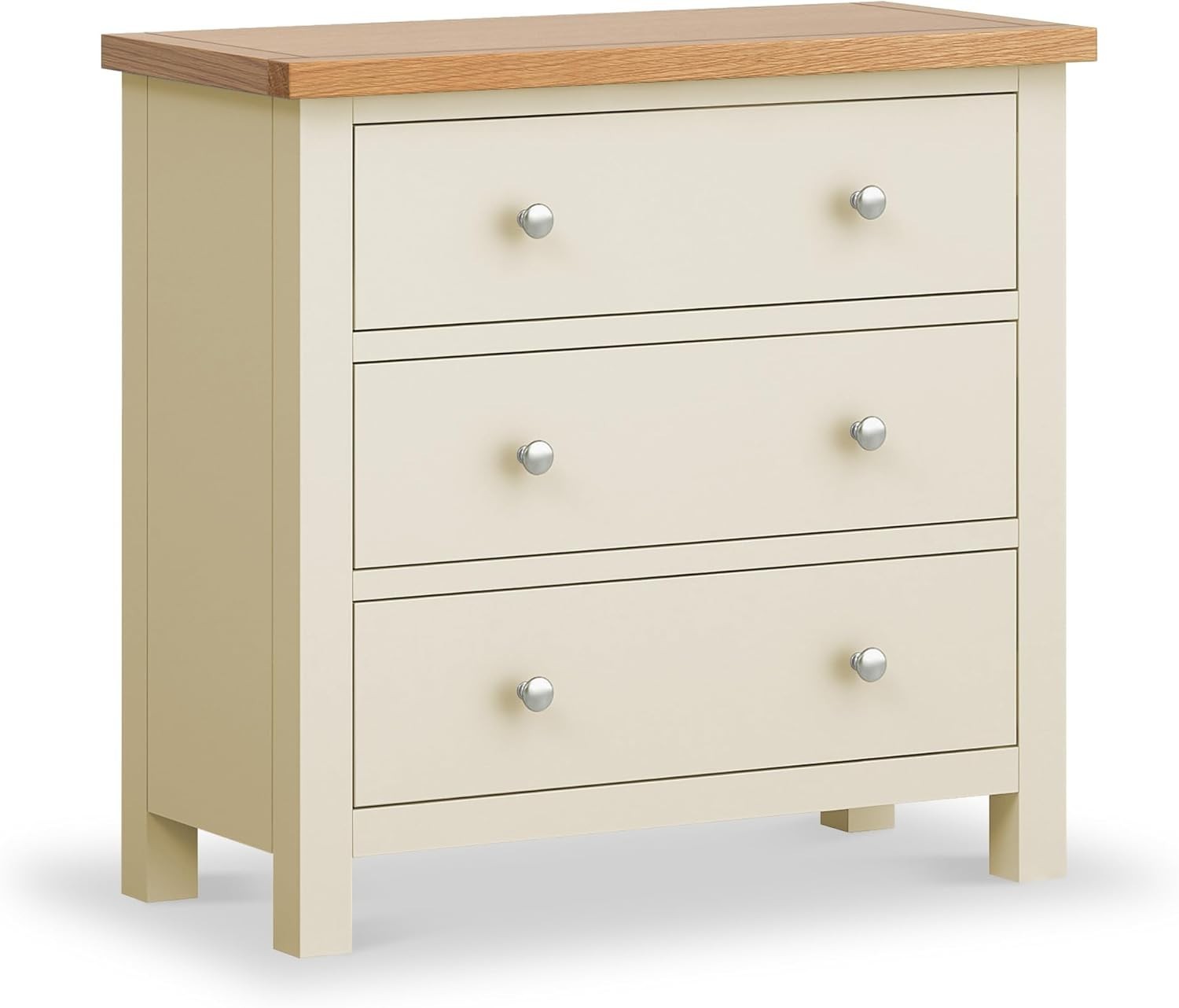 Cream Oak Top 3 Drawer Chest Solid Wood Bedroom Storage Unit Assembled