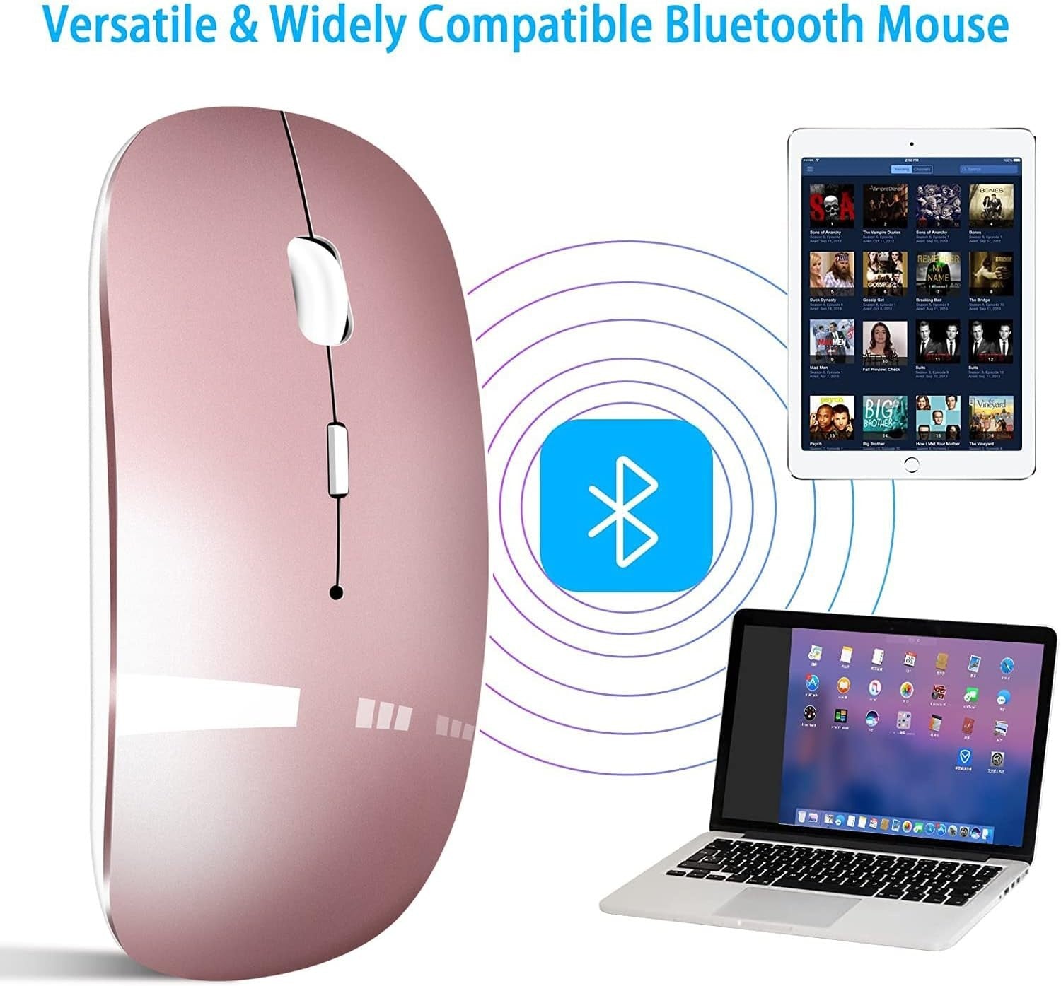 Wireless Bluetooth Mouse Rechargeable Slim Silent Click USB Rose Gold