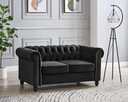 Black Velvet Chesterfield 2 Seater Sofa Tufted Scroll Arm Couch