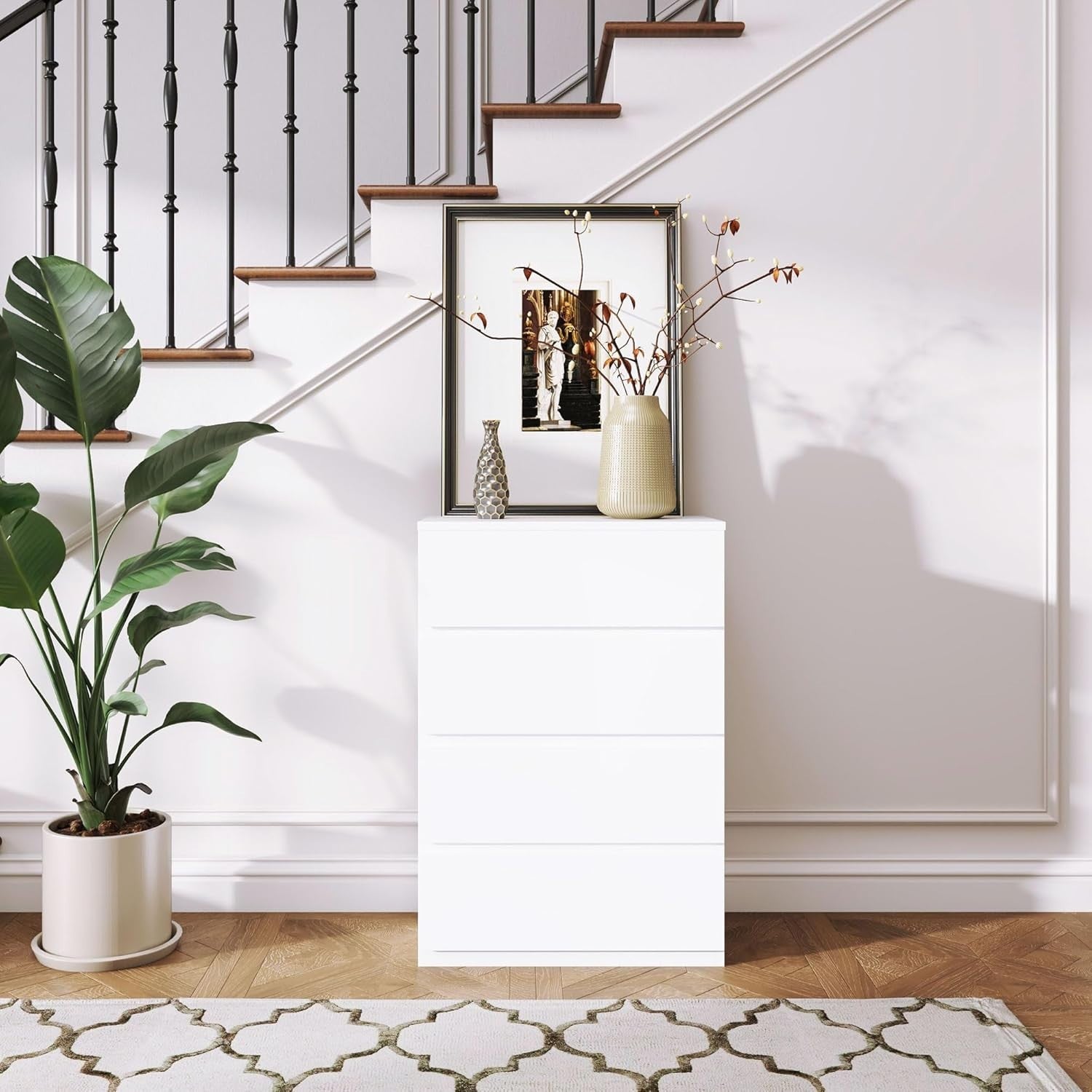 White 4 Drawer Chest Storage Cabinet Modern Bedroom Tall Unit 80cm