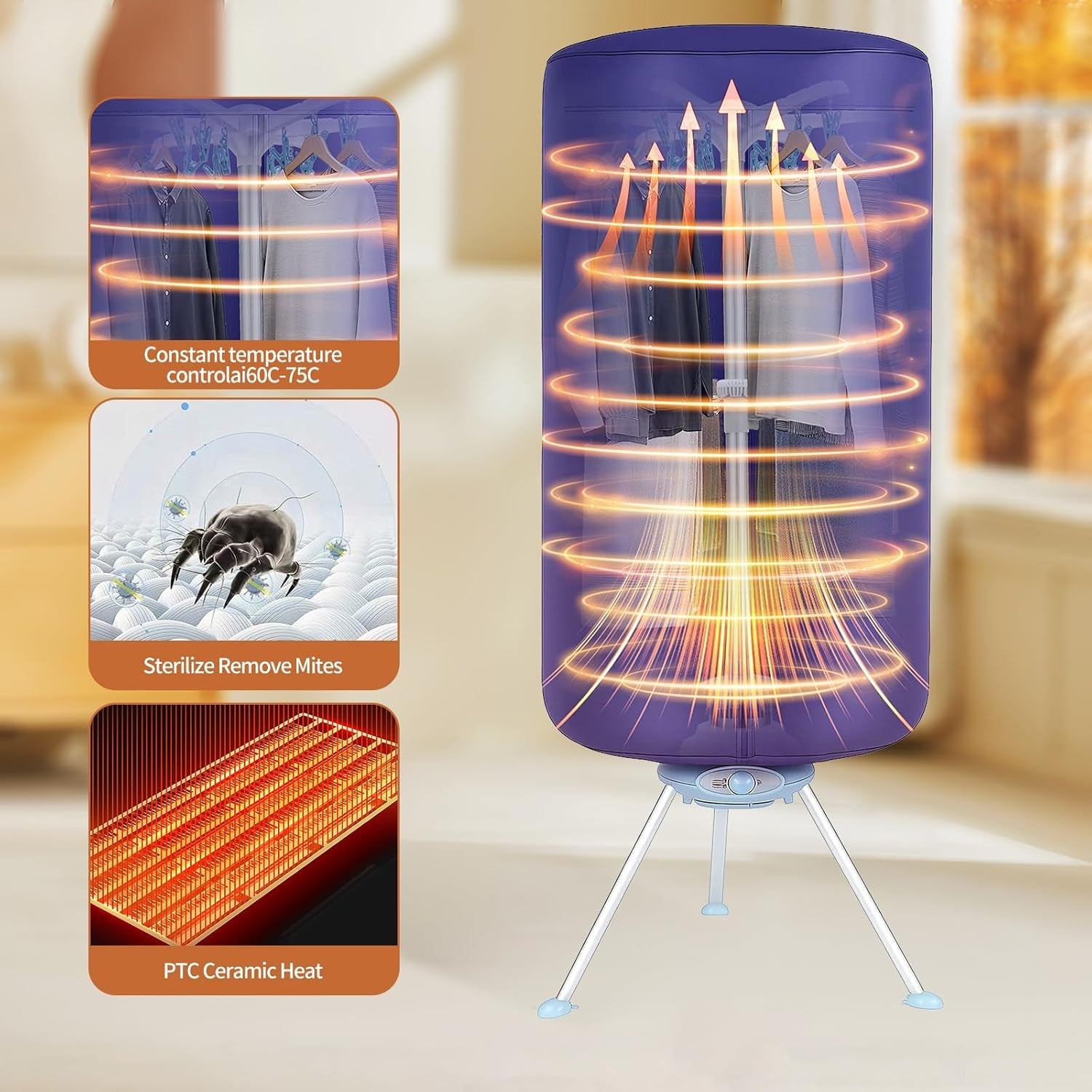1000W Heated Clothes Airer Electric Dryer With Cover 2 Tier Indoor Rack