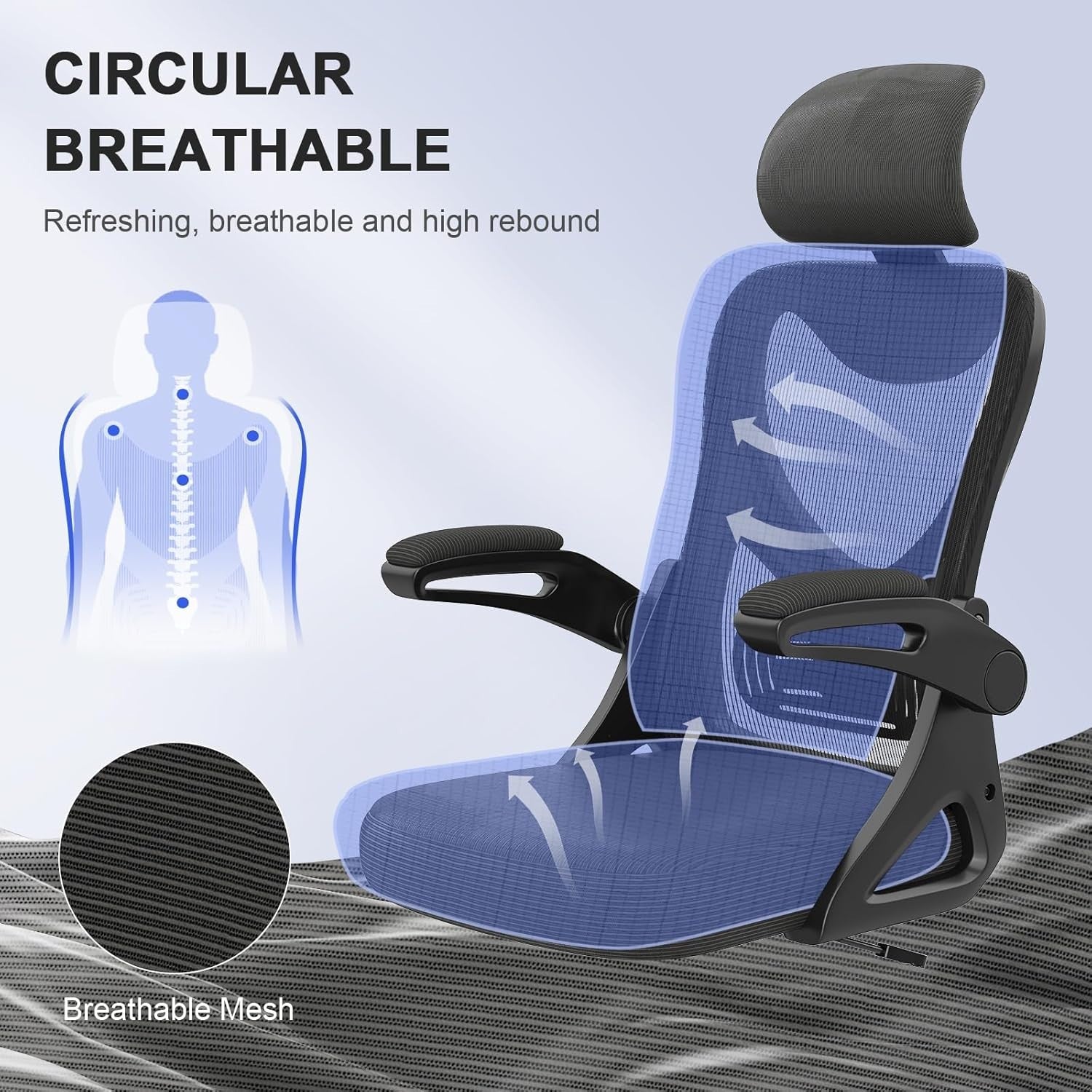 Ergonomic High Back Office Chair Desk Chair Lumbar Support Flip Arms Mesh