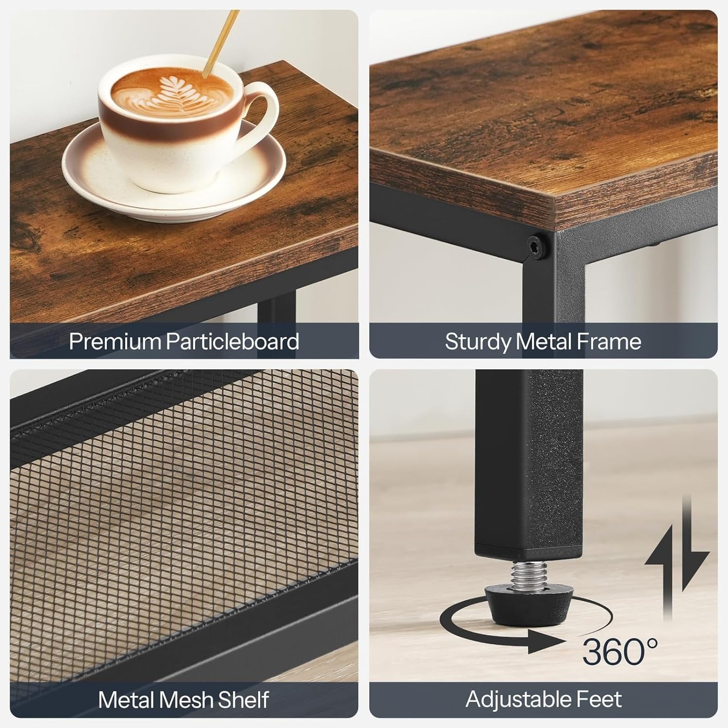 Slim Console Table with 4-Tier Storage Shelves, Industrial Style, Compact