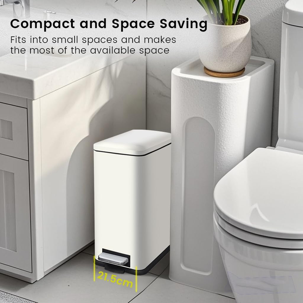 17L Kitchen Pedal Bin Soft Close Stainless Steel White
