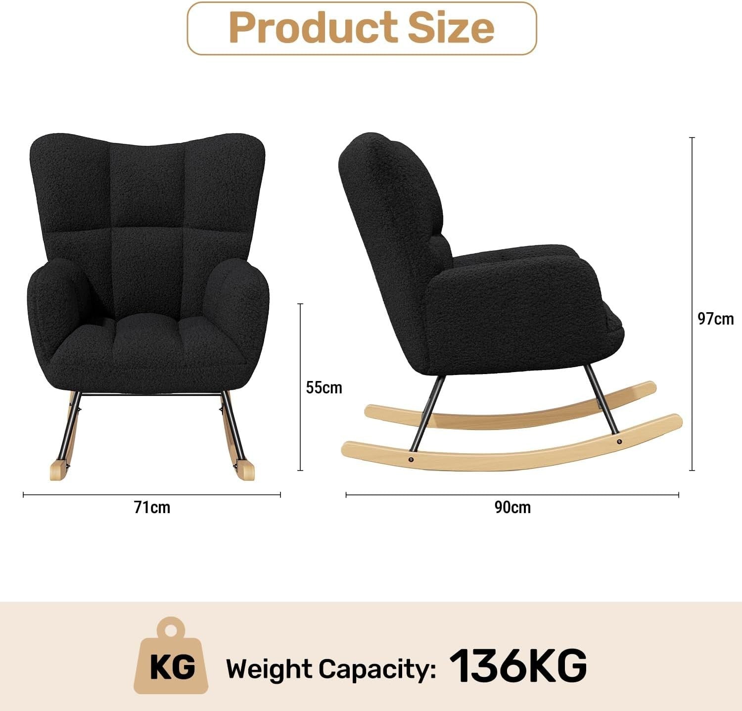 Comfy Tufted Rocking Chair High Back Memory Foam Load 136kg Living Room