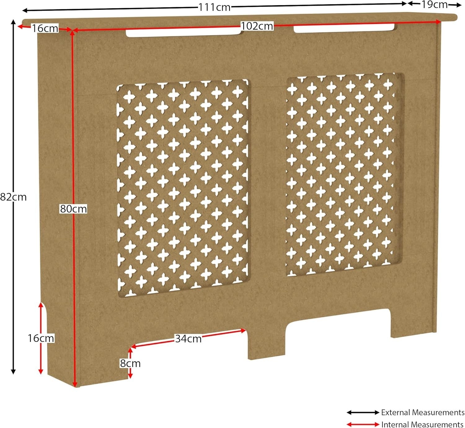 Medium Unfinished Radiator Cover 82x111x19cm MDF Cross Pattern Customisable