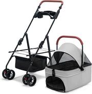 Dog Stroller Detachable Basket 4 Wheel Folding Puppy Pushchair Grey