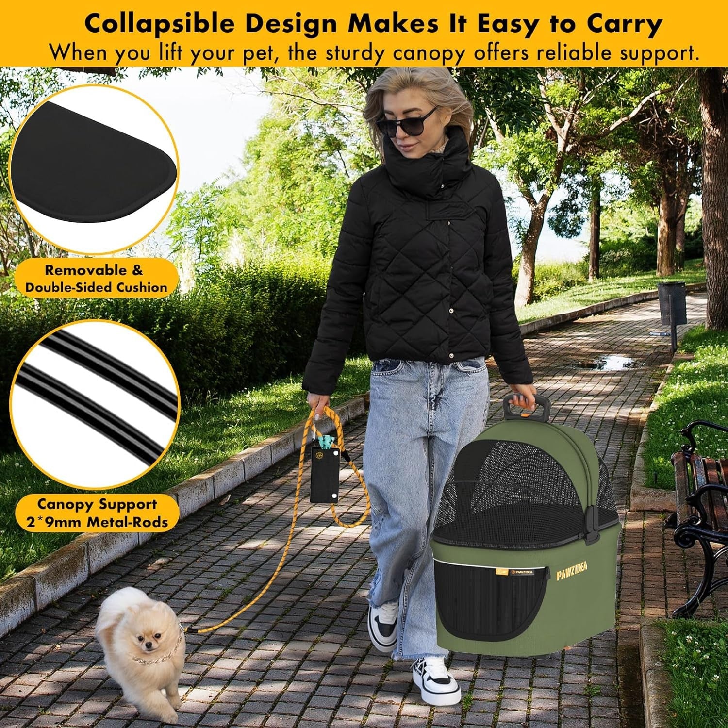 Double Pet Stroller 2 Detachable Carriers Foldable Dog Travel Pushchair