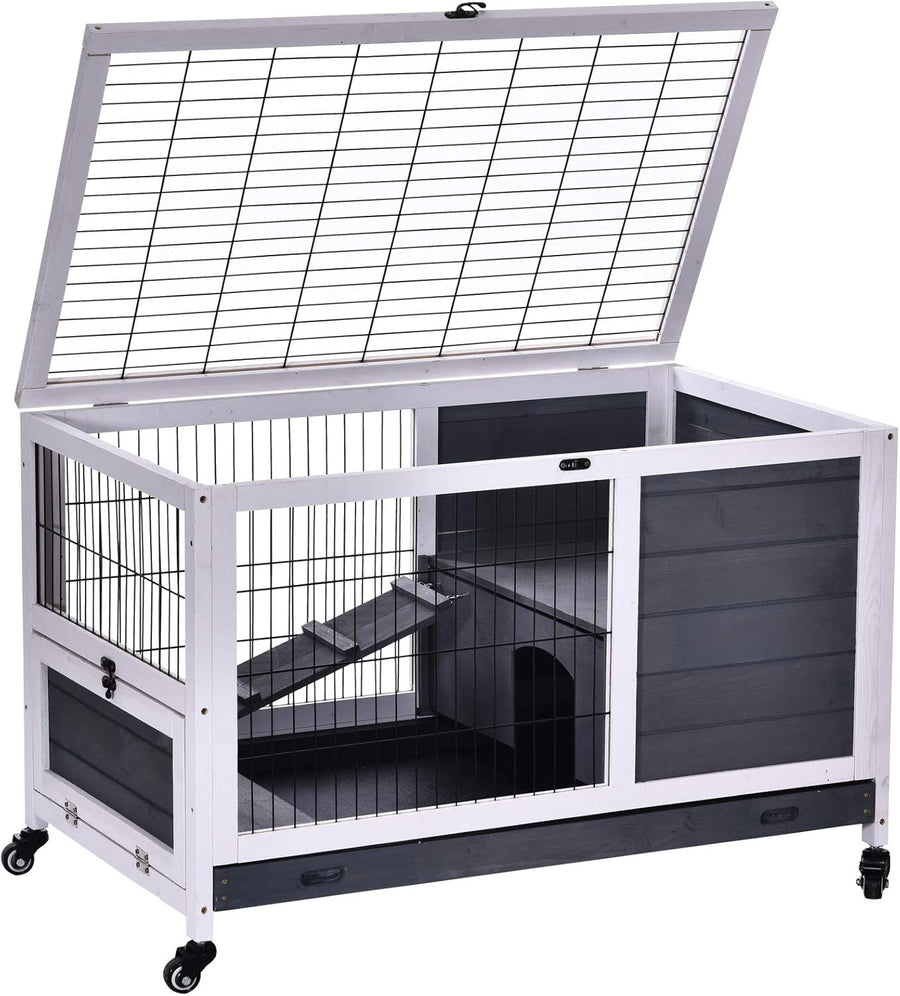 Rabbit Hutch Guinea Pig Cage Wooden Indoor Portable with Openable Roof