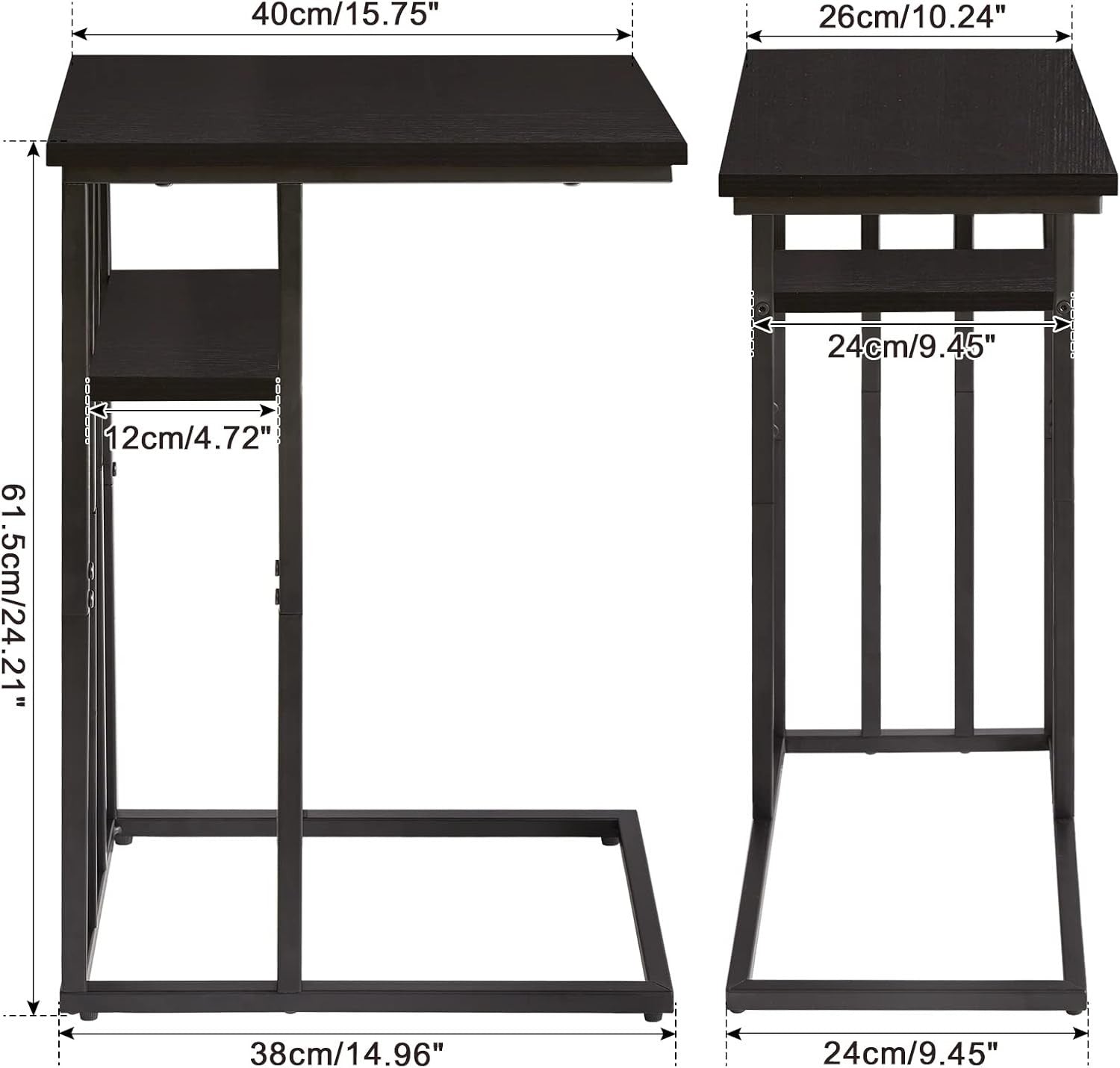 Black C-Shaped Side Table 40x26x61 cm | Small End Table for Sofa & Bed