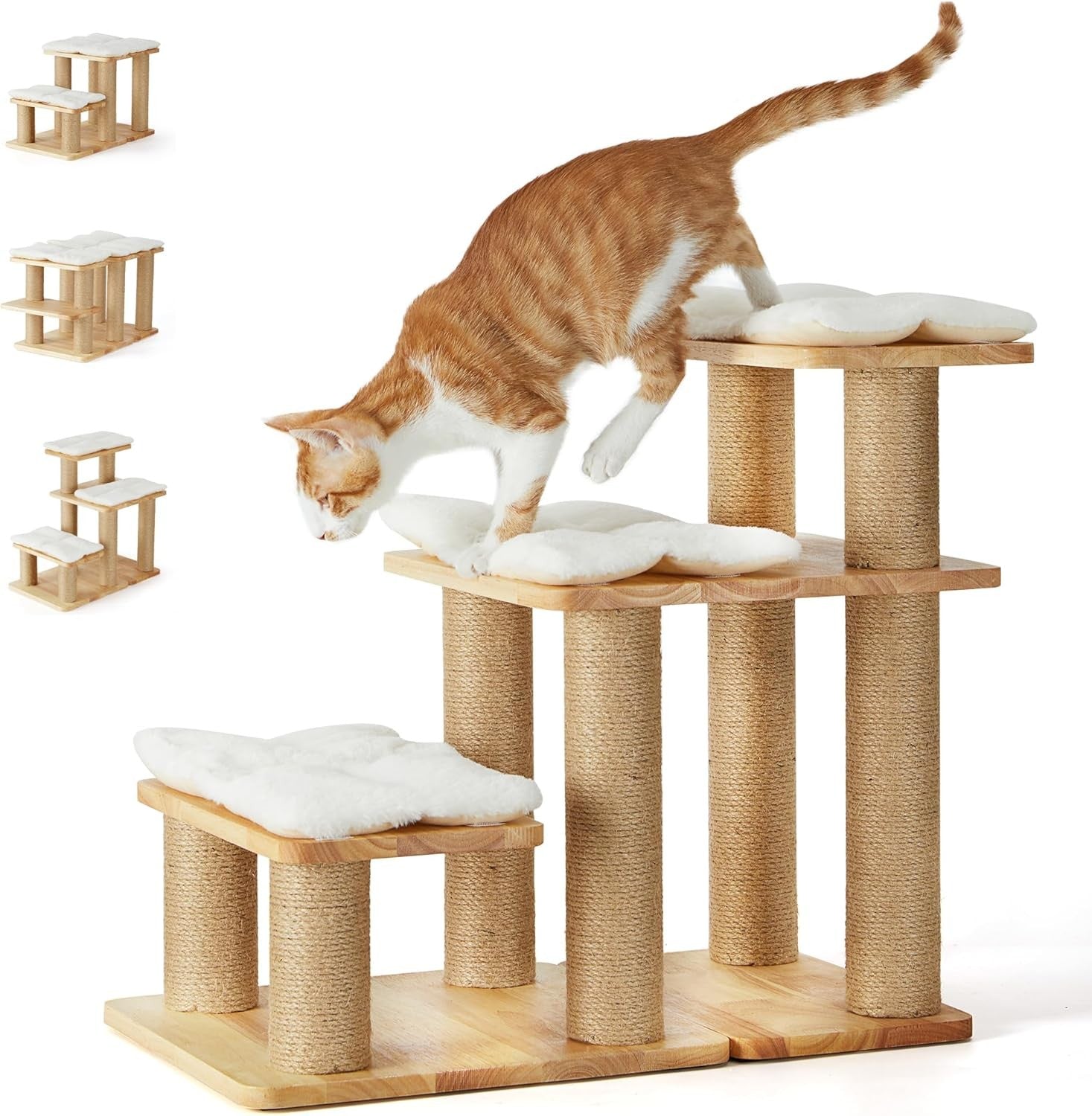 Solid Wood Dog Stairs 20in Pet Ramp with Cat Scratching Post