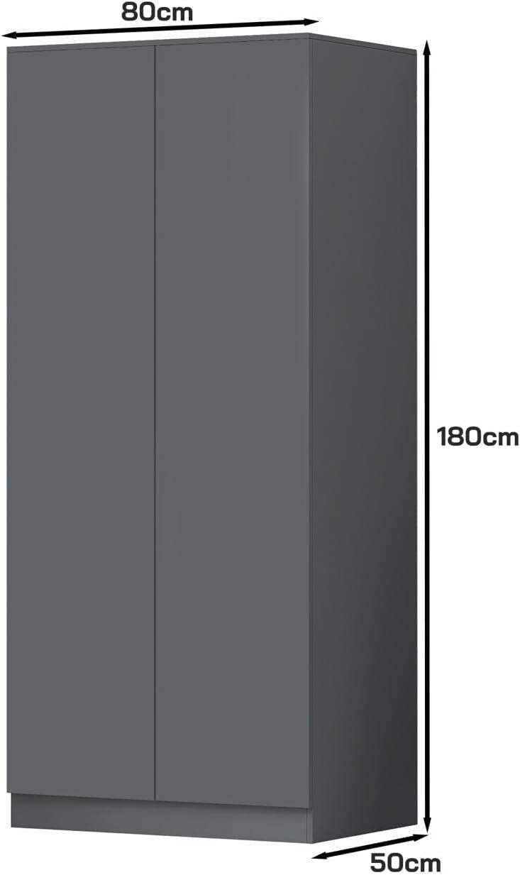 Dark Grey 2-Door Double Wardrobe 180cm | Scratch-Resistant, Space Saving