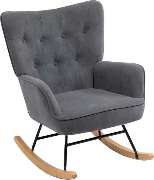 Velvet Rocking Chair for Lounge, Nursery or Bedroom – Wood Legs, Armrest