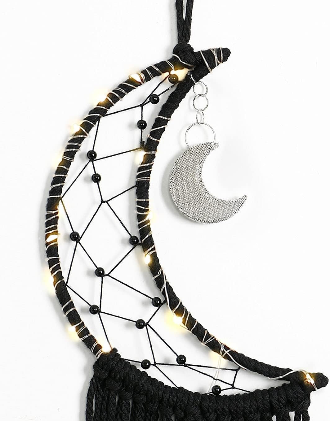 Boho Moon Macrame Wall Hanging 32” Cotton Cord + DIY String Lights
