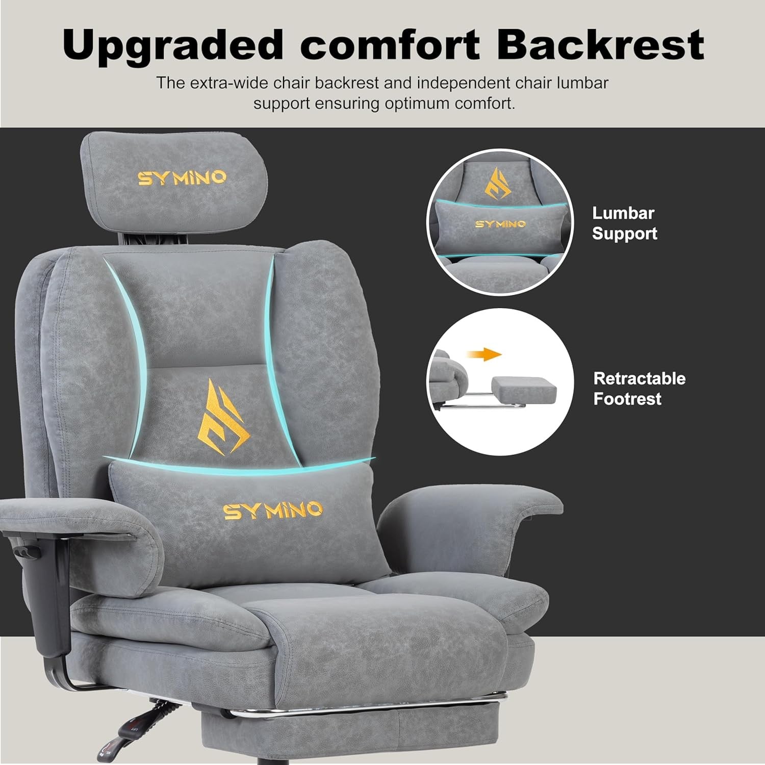 Gaming Chair with Footrest Ergonomic PU Leather Recliner Grey