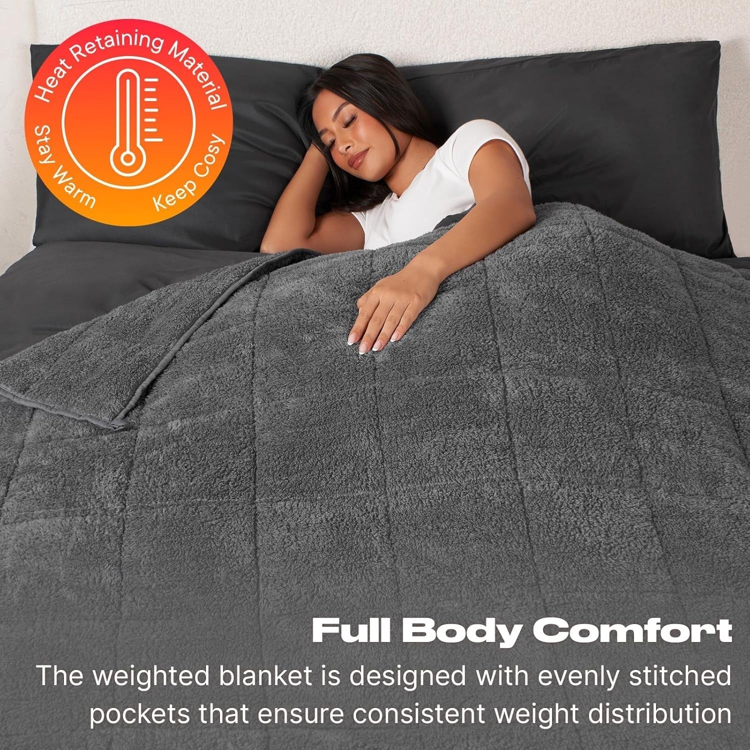 Teddy Fleece Weighted Blanket Charcoal Grey 8kg 150x200cm Calming Comfort