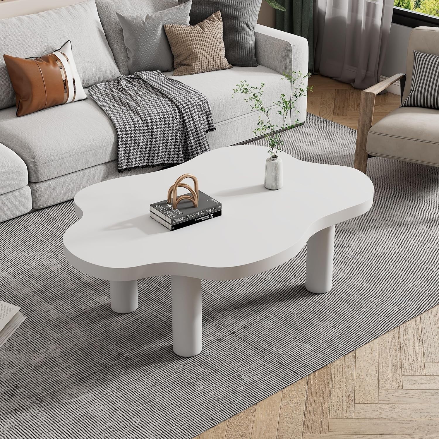 Stylish Cloud-Shaped Wooden Coffee Table, Space-Saving & Easy Assembly 100cm