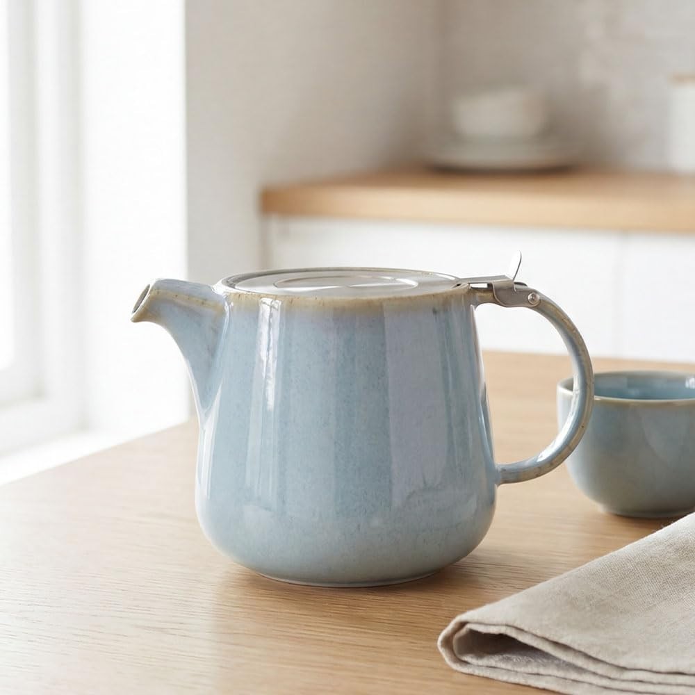 1L Ceramic Teapot with Infuser Duck Egg Blue Nordic Loose Leaf Tea