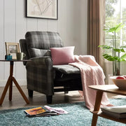 Recliner Armchair Grey Tartan Fabric Pushback Chair for Lounge/Bedroom