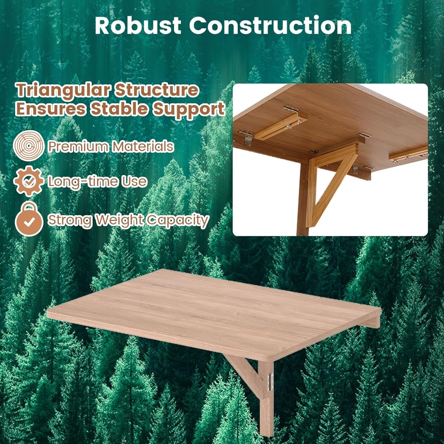 Wall Mounted Folding Desk Drop Leaf Laptop Table Space Saving Wood