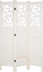 White Wooden Room Divider 3 Panel Folding Screen – Shabby Chic Privacy Partition