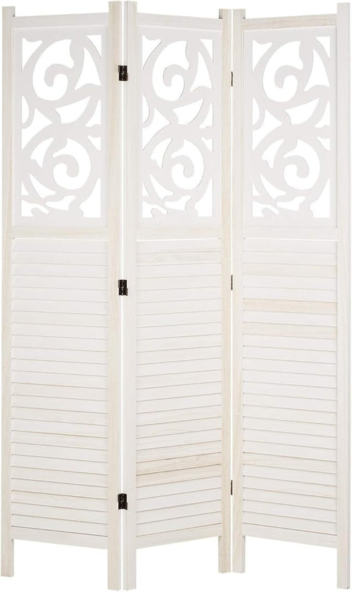 White Wooden Room Divider 3 Panel Folding Screen – Shabby Chic Privacy Partition