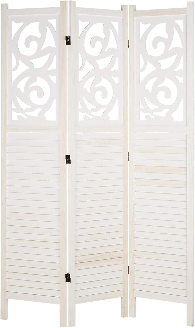 White Wooden Room Divider 3 Panel Folding Screen – Shabby Chic Privacy Partition