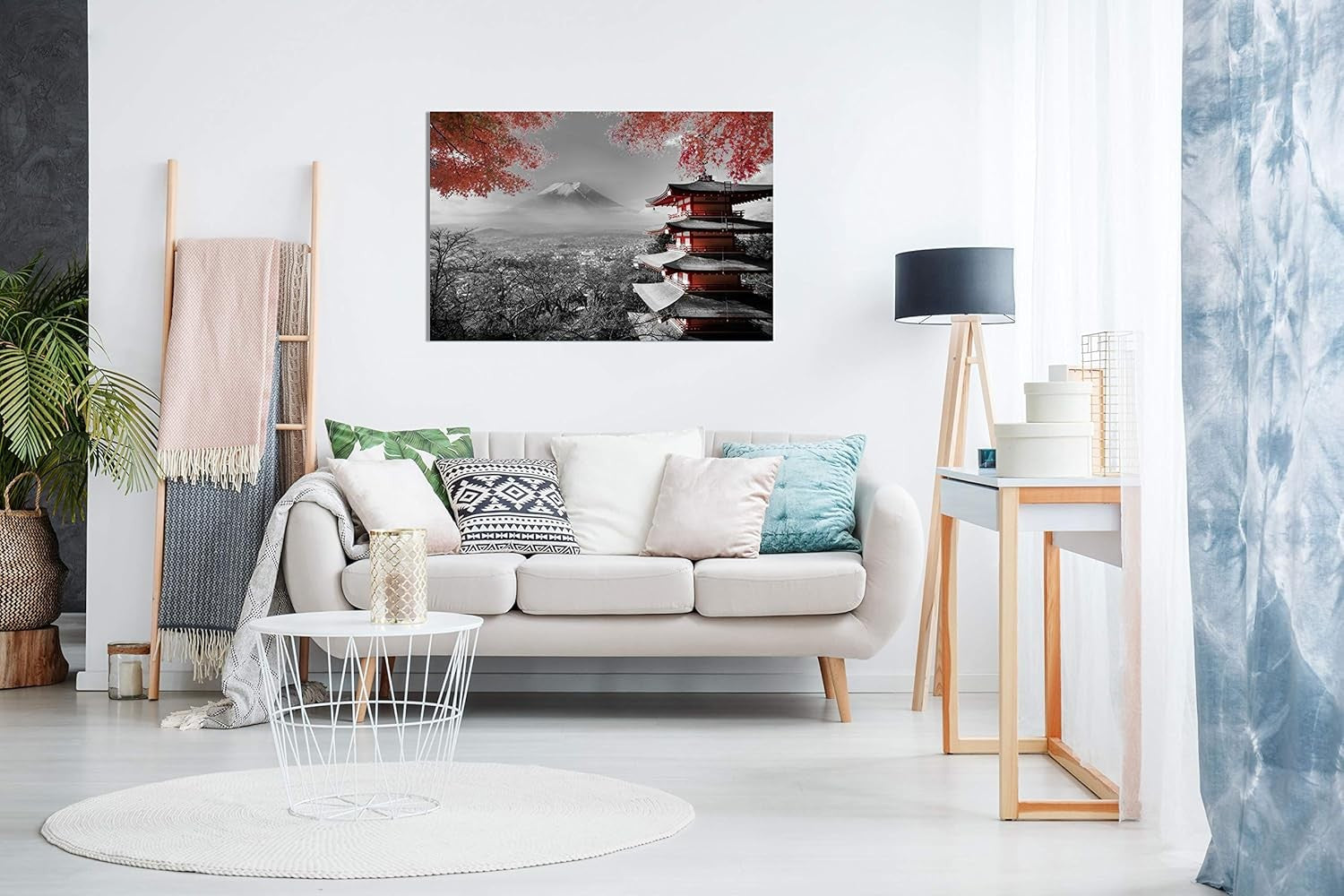 Panther Print Japanese Temple Canvas Wall Art Framed 30x20 in Home Decor