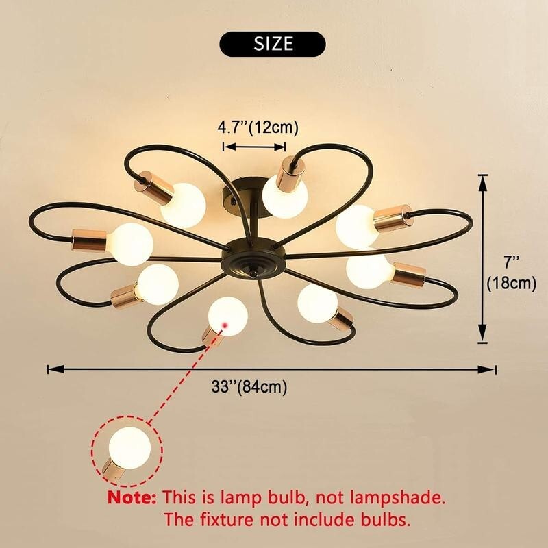 8-Light Black Gold Ceiling Light Flush Mount for Living Room