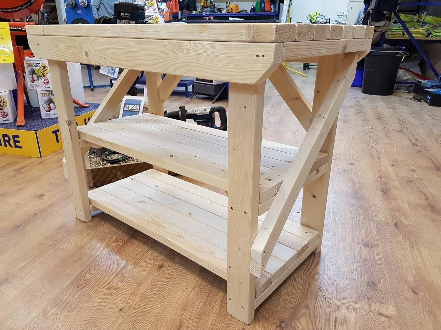 Heavy Duty Wooden Workbench 4ft Double Shelf Strong Garage Workshop Table