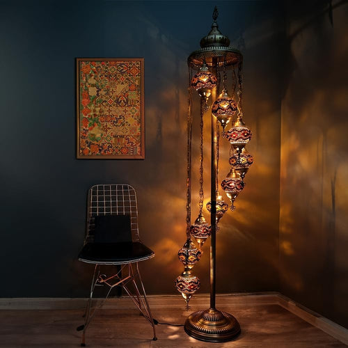 Turkish Mosaic Floor Lamp 9 Globe Standing Light Brown 70in Boho Decor