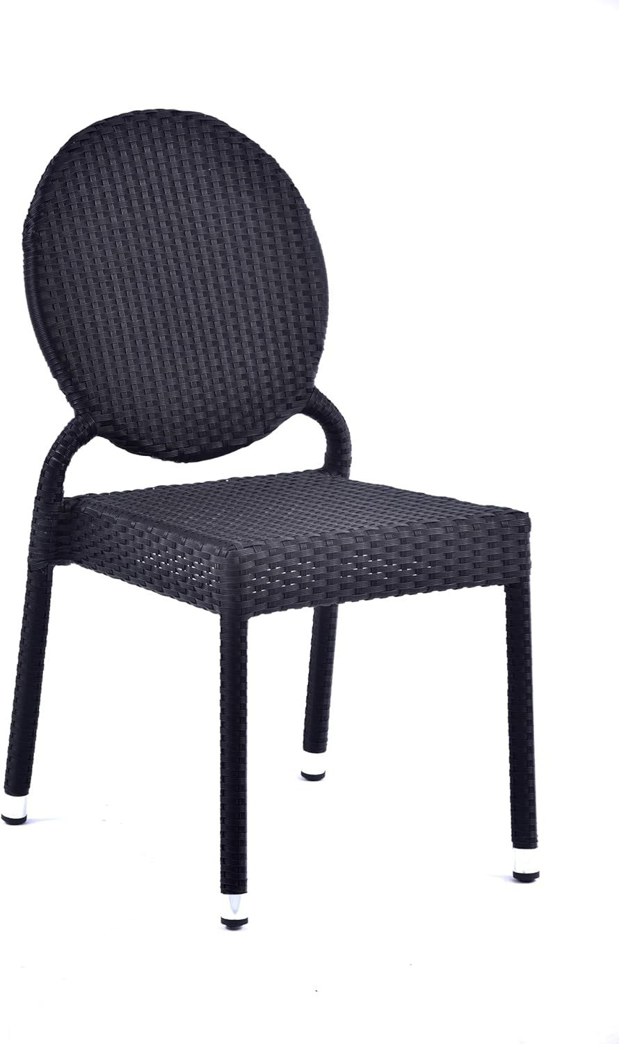 Black Rattan Side Chair Stackable Round Back Garden Patio Dining Seat