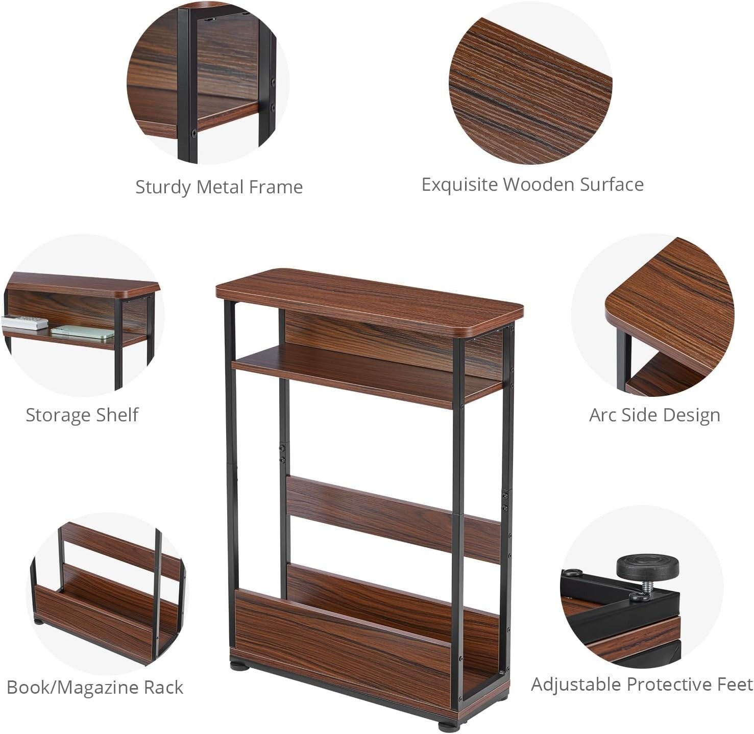Narrow 3-Tier Side Table with Storage Shelf Slim End Table 46x18x62.5cm