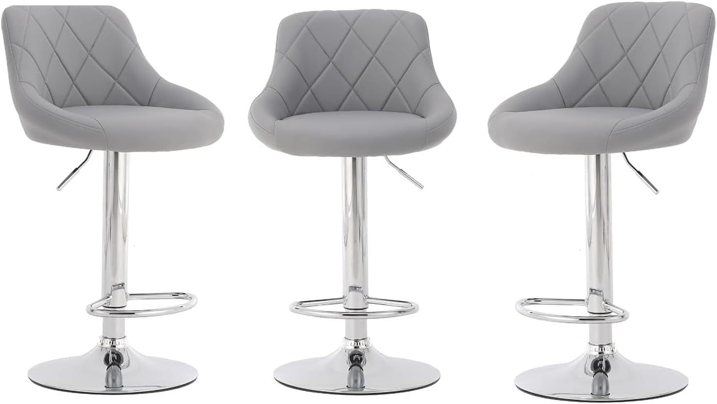 Set of 3 Adjustable Swivel Bar Stools – Grey L-Shape