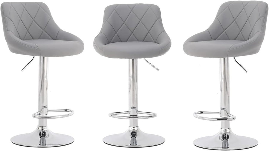 Set of 3 Adjustable Swivel Bar Stools – Grey L-Shape
