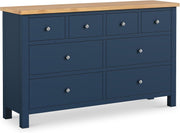Navy Blue 8 Drawer Chest with Oak Top – Large Solid Wood Bedroom Storage