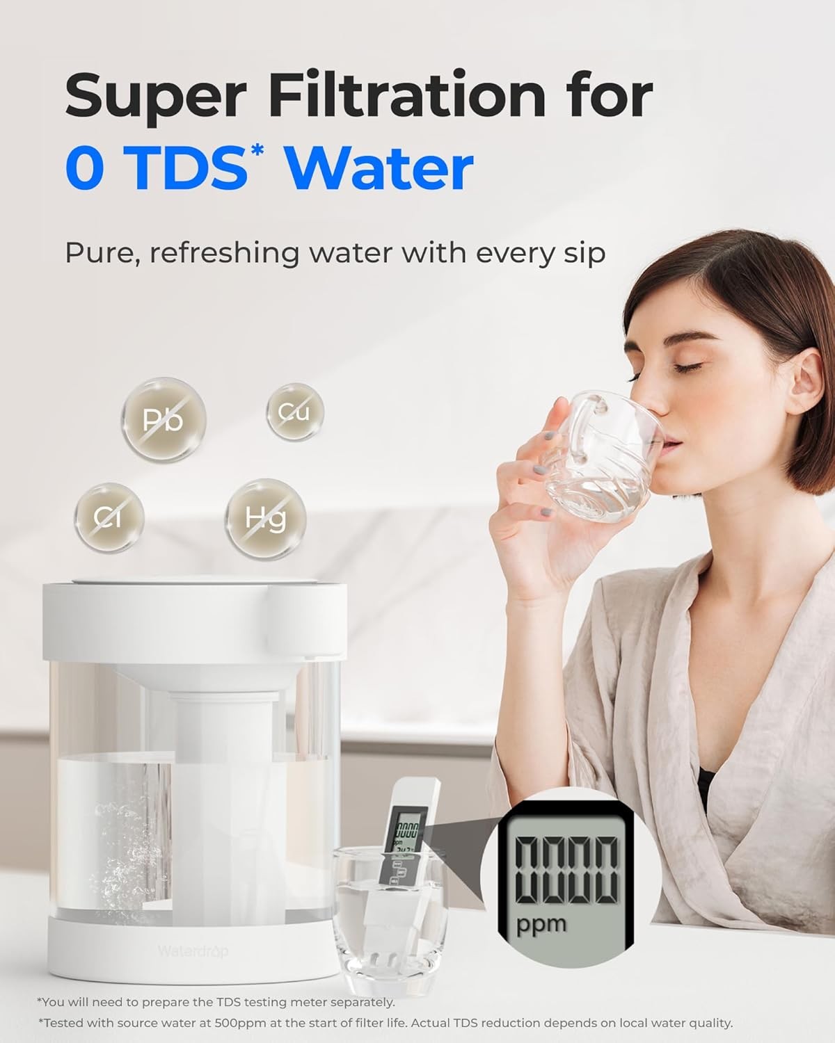 Electric Water Filter Dispenser Glass 5.3L Zero TDS Instant Pitcher