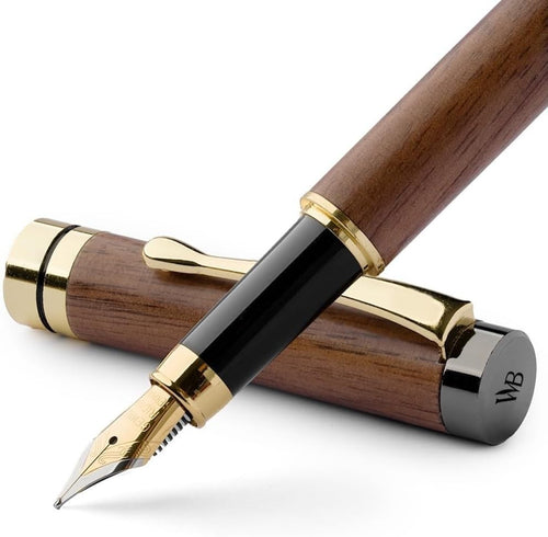 Luxury Bamboo Fountain Pen Brown Wood – Medium Nib, Gift Case, Smooth Writing