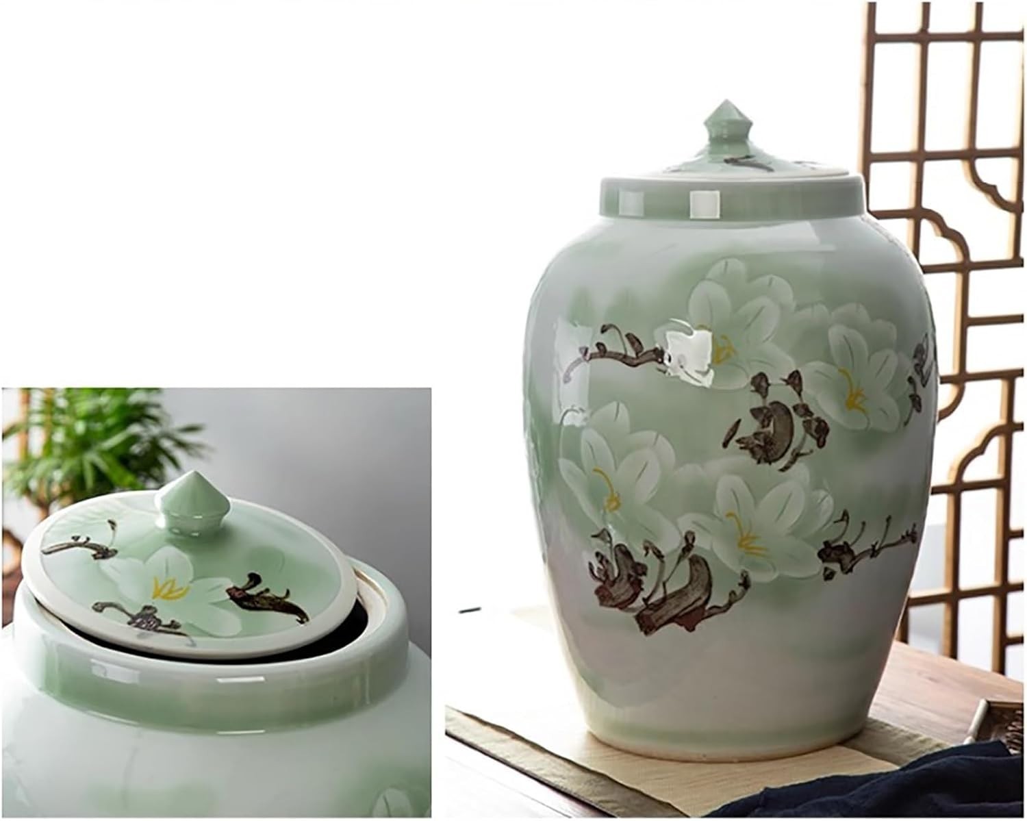 10KG Ceramic Rice Jar Chinese Style Storage Container with Lid