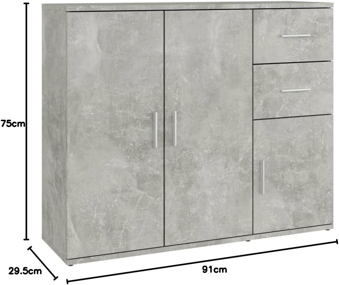 Modern Sideboard Cabinet Grey Storage Cupboard Drawers Unit for Living Room