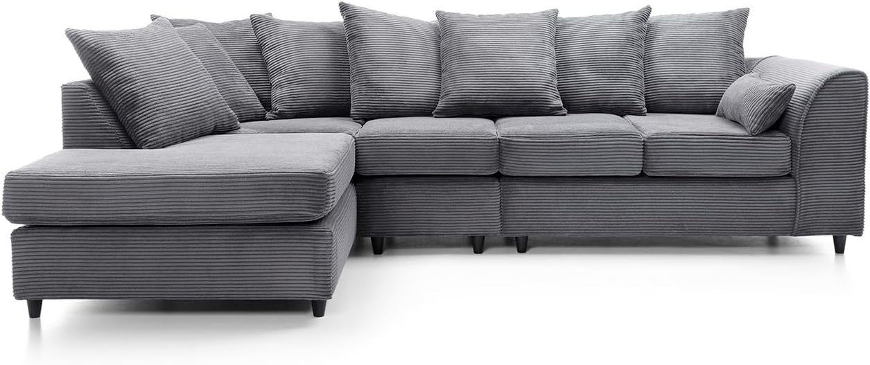 Luxury Jumbo 5-Seater L-Shape Sofa Grey Scatter Back Cushions Armrest