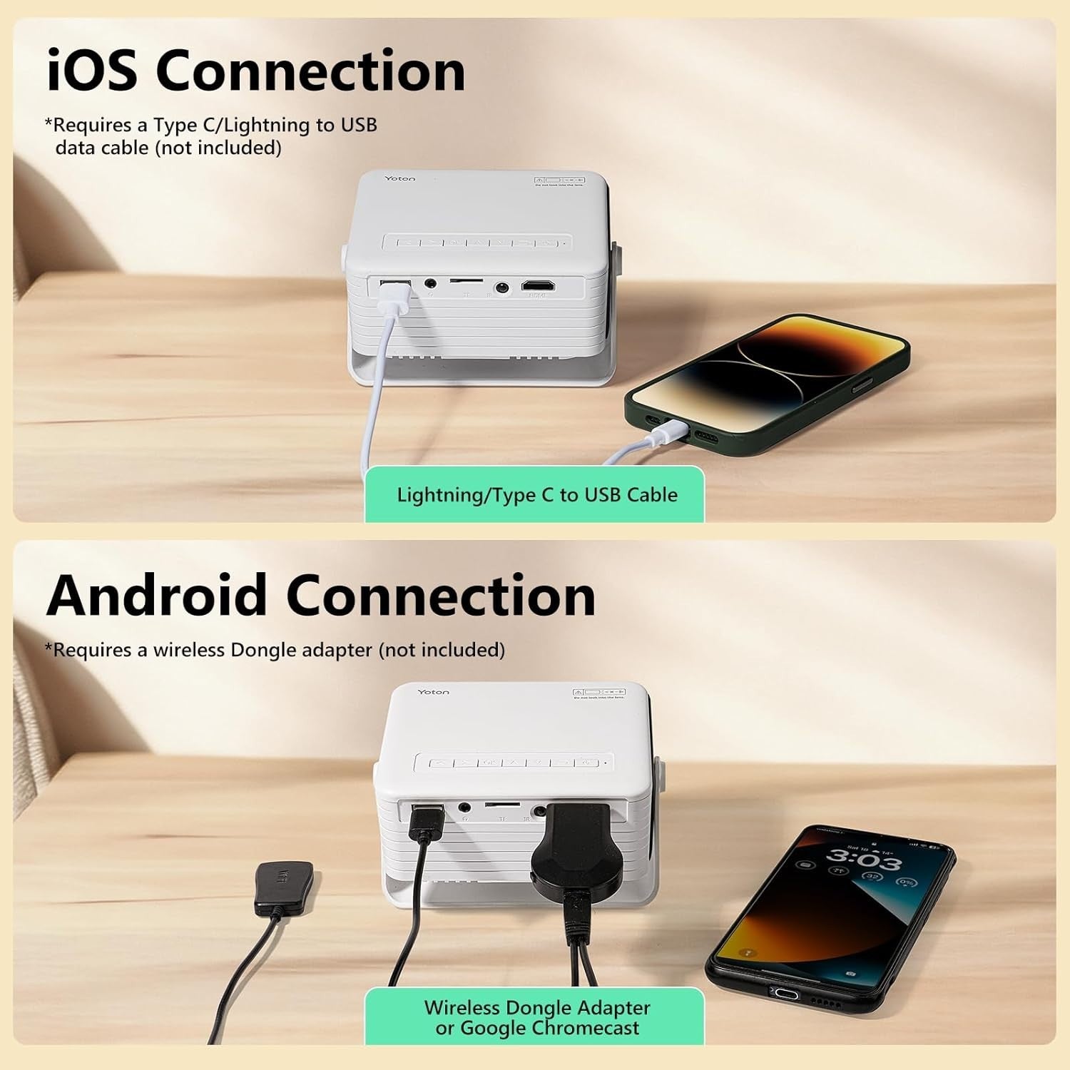 Mini 1080P Phone Projector 15000 Lumens Portable Home Cinema Pocket Size