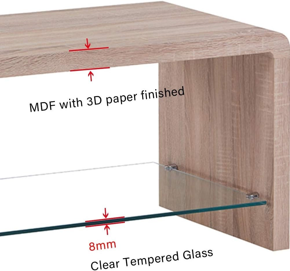 Modern Rectangular Coffee Table with Tempered Glass & Lower Shelf 100x45x45cm