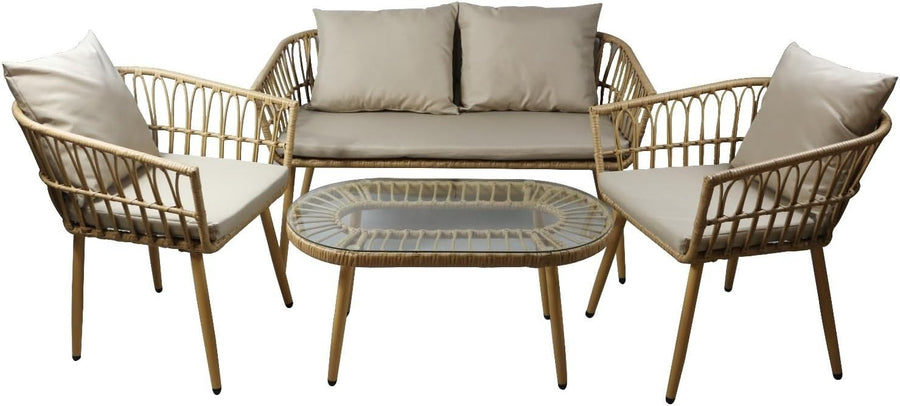 4PC Rattan Sofa Set Outdoor Garden Patio Lounge Chairs Table Cushions Cream