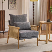 Modern Rattan Accent Armchair With Cushion Wooden Arms Indoor Lounge Chair
