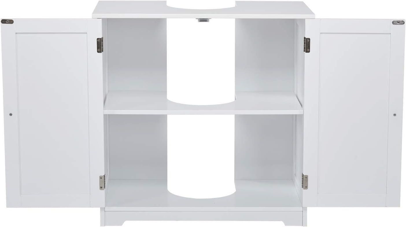 White Under Sink Bathroom Cabinet 60x30x60cm | Shaker Doors & Storage Shelf