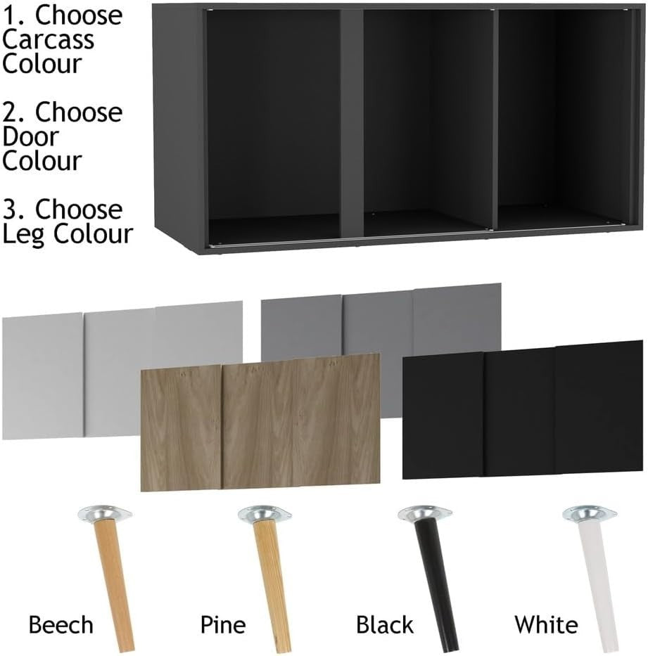 Modern Sideboard Cabinet Oak White | Sliding Doors Storage Unit 3 Door