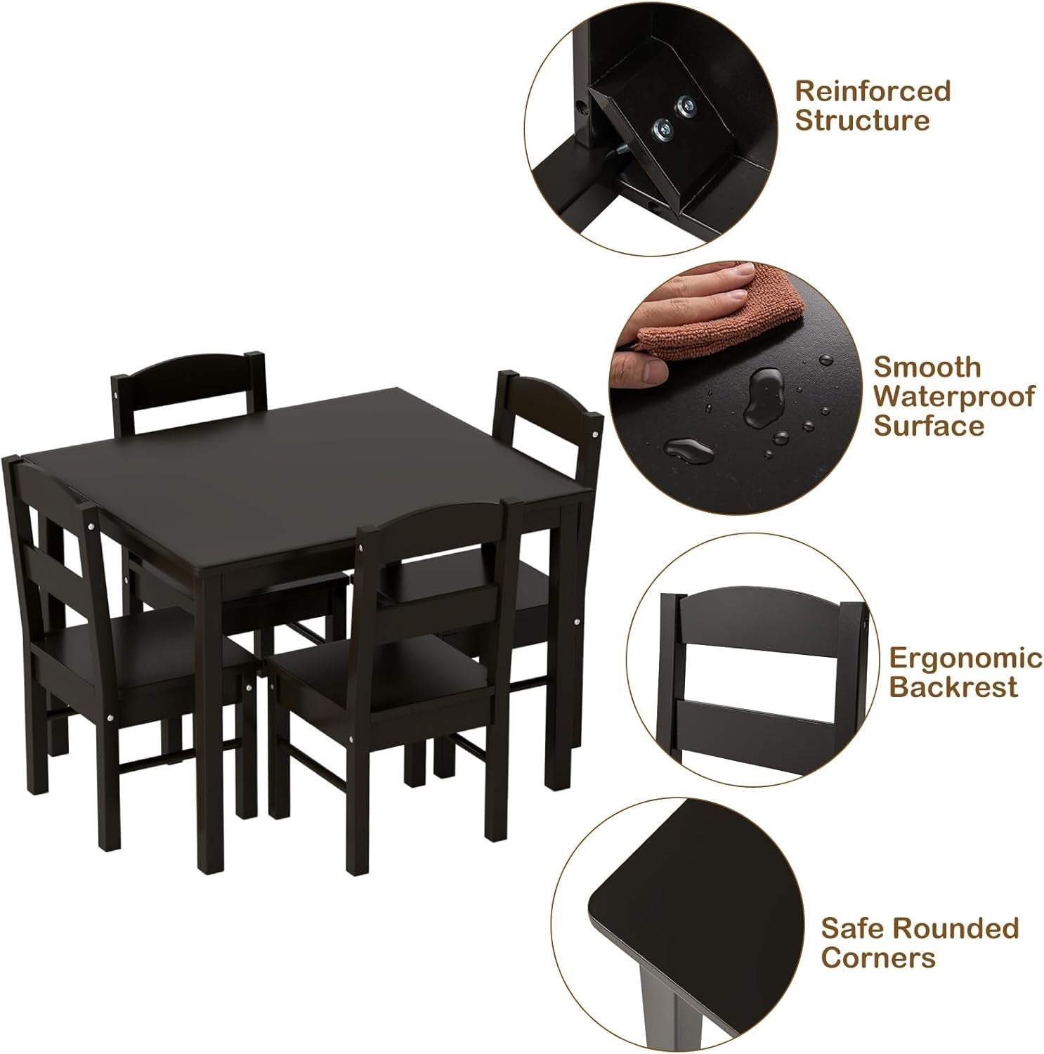 Kids Wooden Table and Chair Set, 4 Seats, Durable Activity & Study Furniture