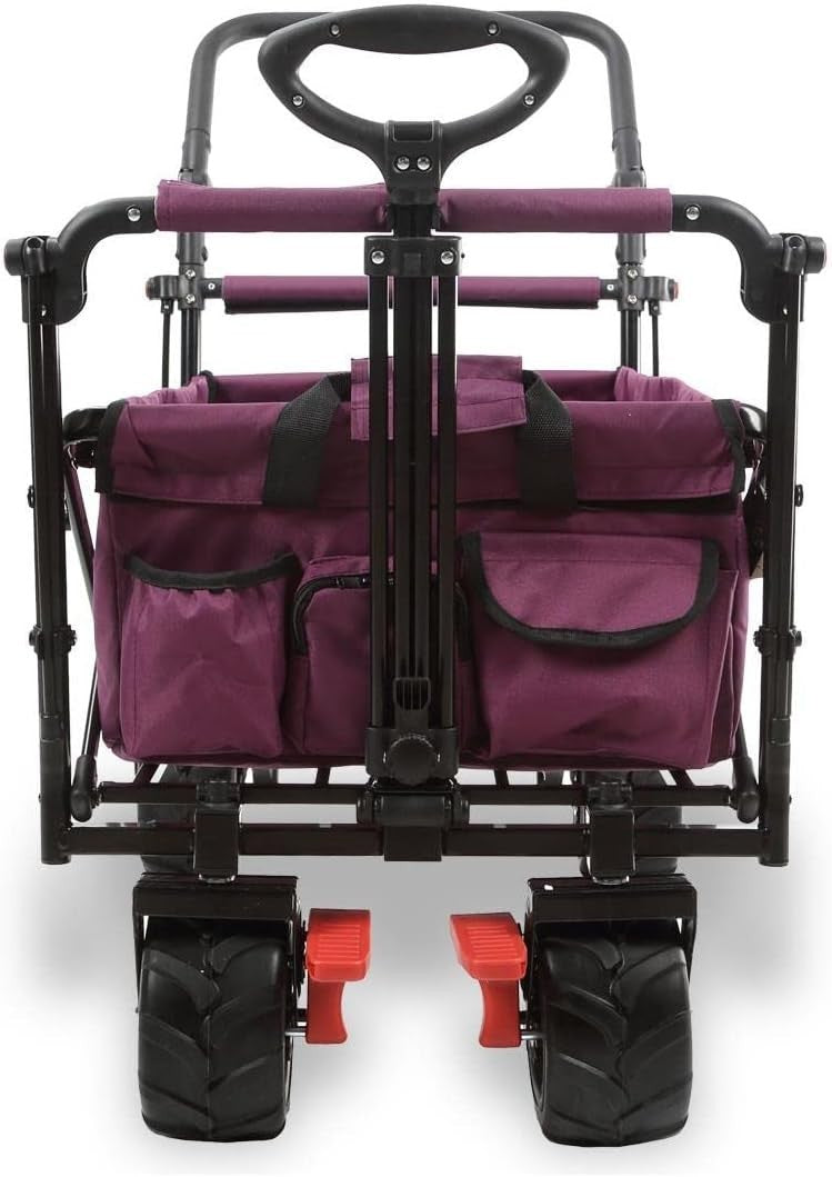 Purple Beach Wagon w/ Roof Extra-Wide Wheels Folding Cart Push Handle & Brake