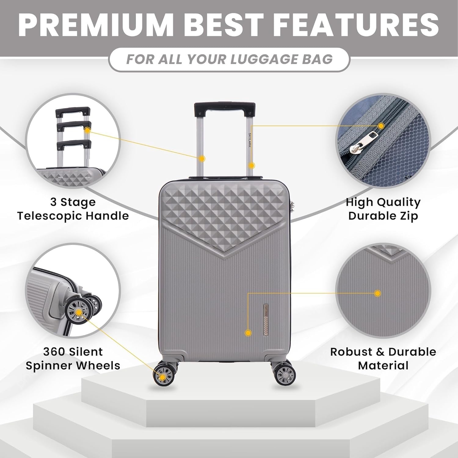 Medium 24” ABS Check In Suitcase Lightweight Hard Shell 4 Wheel Spinner